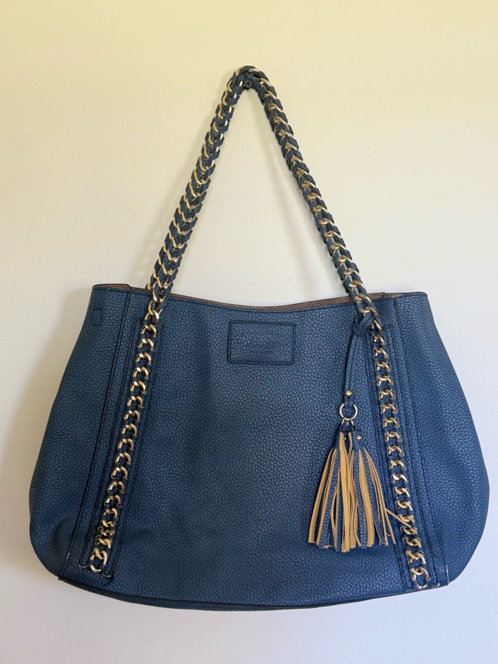G.H. Bass & Co. Navy Pebbled Leather Shoulder Tote with Gold Chain Straps